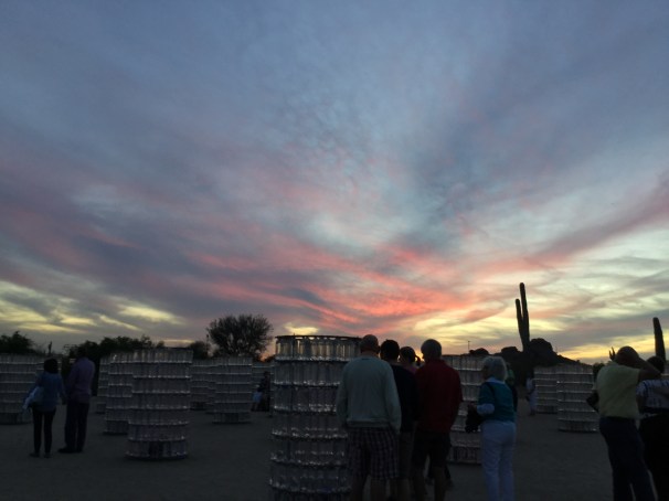 Installation with bottles
